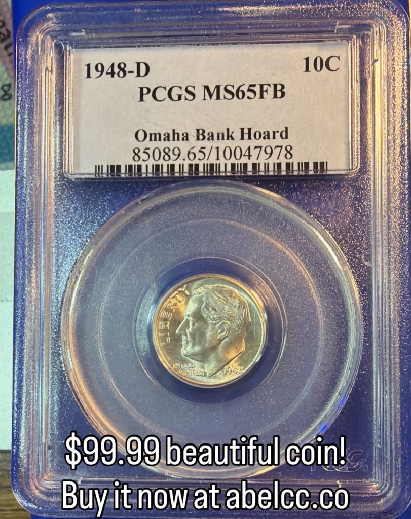 1948-D Roosevelt Dime MS65 FB Full Bands "Omaha Bank Hoard"