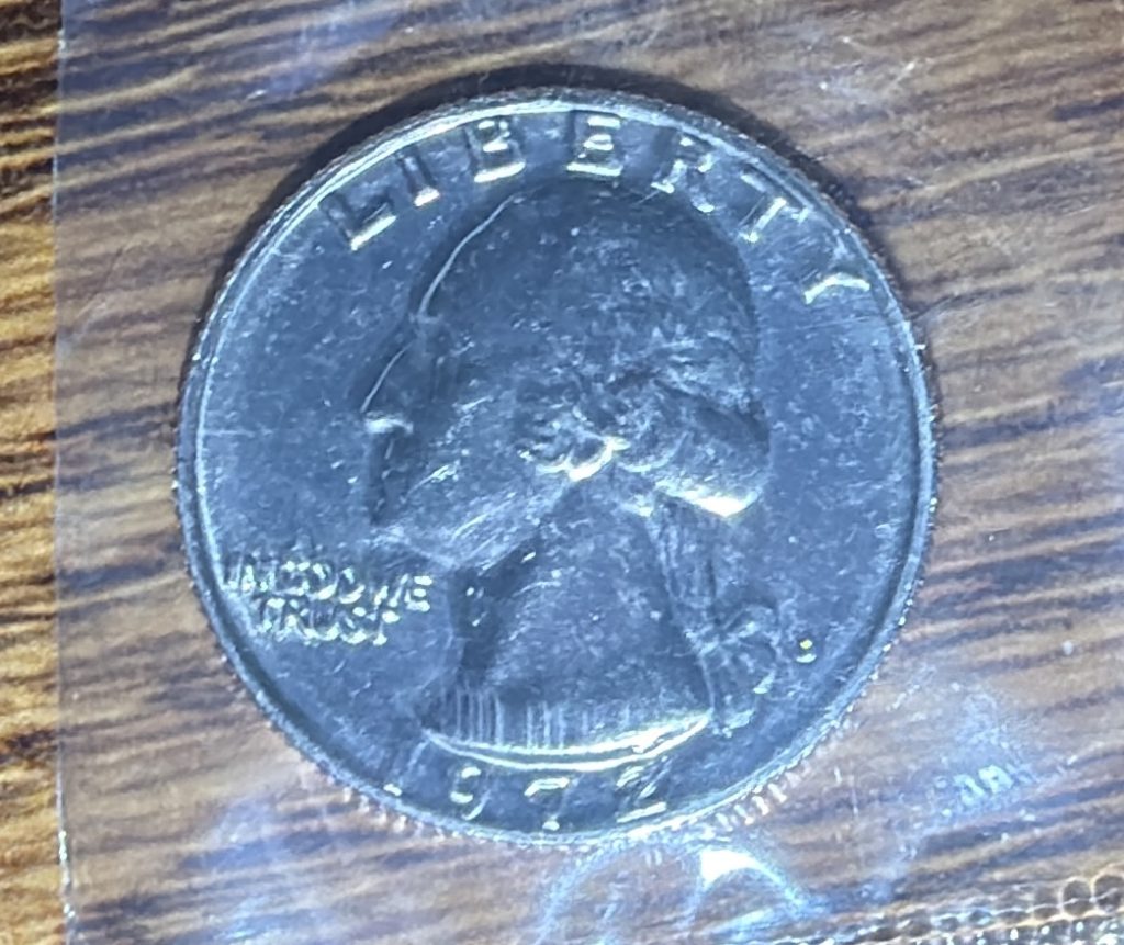 1972-D quarter with RARE ERROR, DDR Double Die Reverse, D over D mint mark, Denver