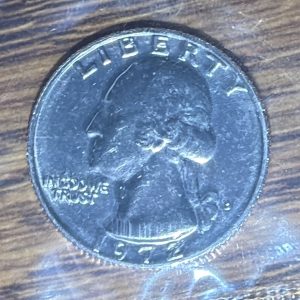 1972-D quarter with RARE ERROR, DDR Double Die Reverse, D over D mint mark, Denver